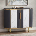 Modern White Gray Oval Console Table 39.5" with Storage and Marble Tabletop