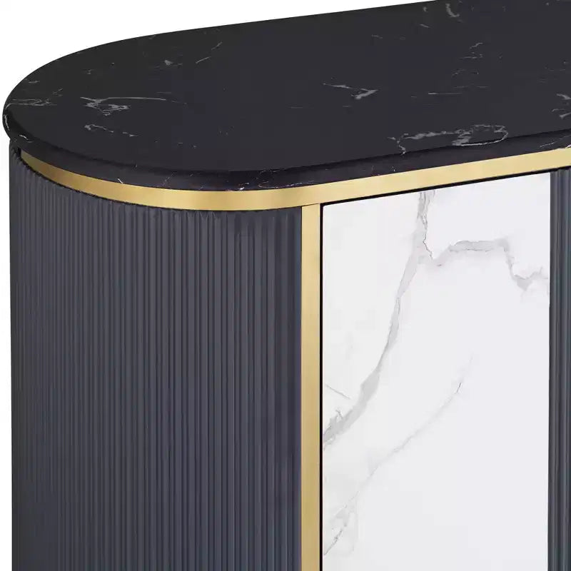 Modern White Gray Oval Console Table 39.5" with Storage and Marble Tabletop