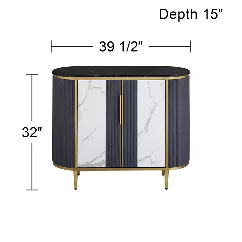 Modern White Gray Oval Console Table 39.5" with Storage and Marble Tabletop