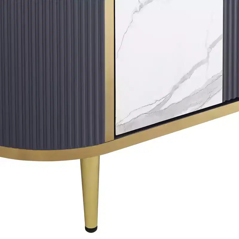 Modern White Gray Oval Console Table 39.5" with Storage and Marble Tabletop