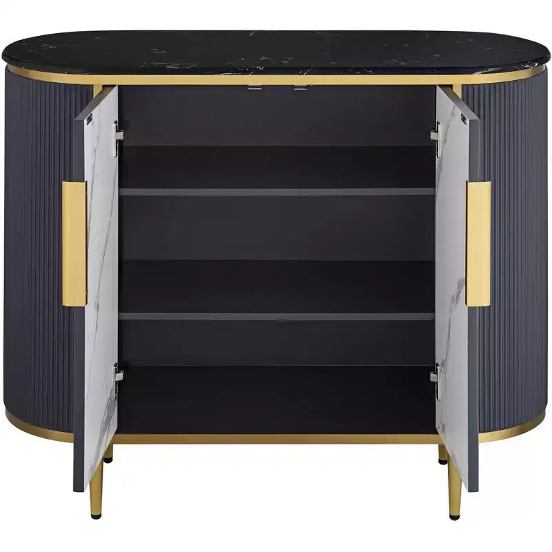 Modern White Gray Oval Console Table 39.5" with Storage and Marble Tabletop