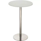 Table de bar ronde moderne, pied en acier inoxydable brossé, plateau en bois blanc, 64,7 cm de large