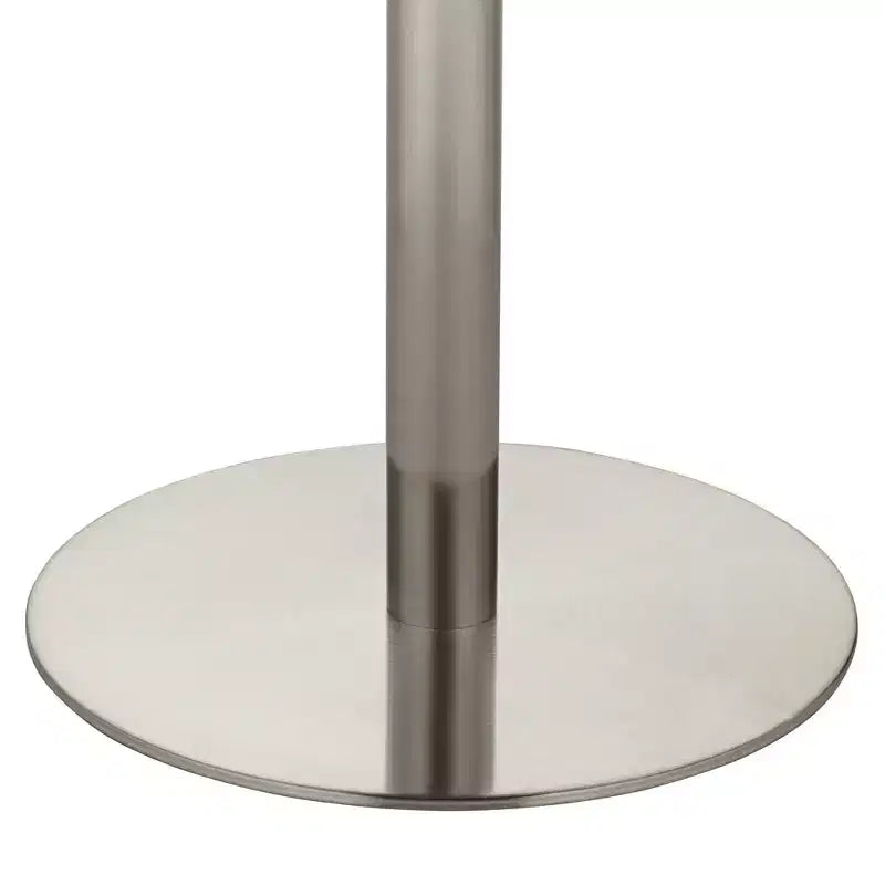 Modern Round Bar Table, Brushed Stainless Steel Base, White Wood Tabletop, 25.5" Wide