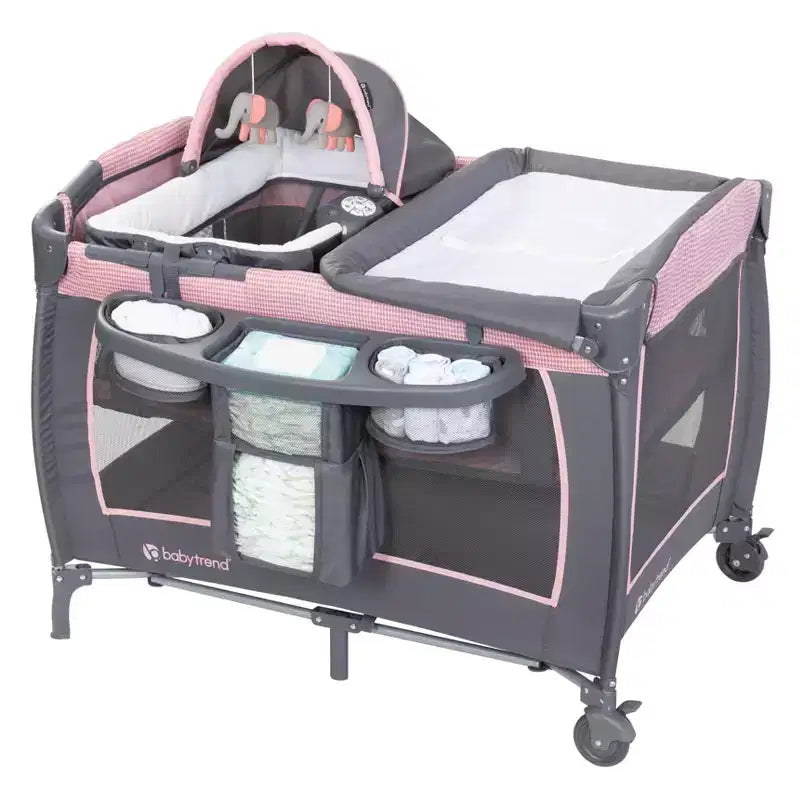 Nursery Center Playard with Rocking Cradle, Bassinet, and Changing Table