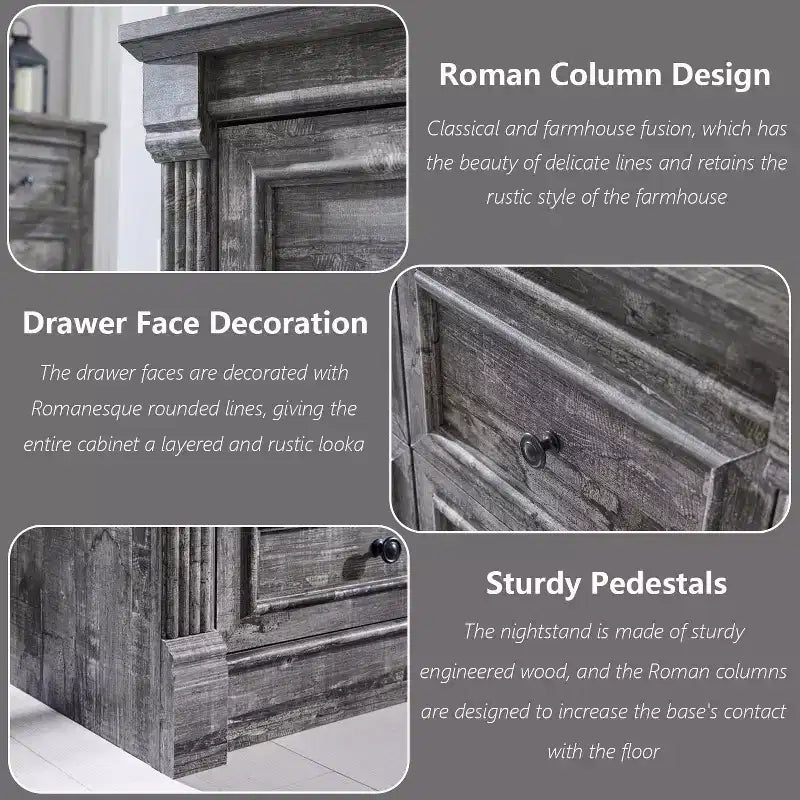 8-Drawer Farmhouse Dresser, 61" Wide with Roman Column Accents