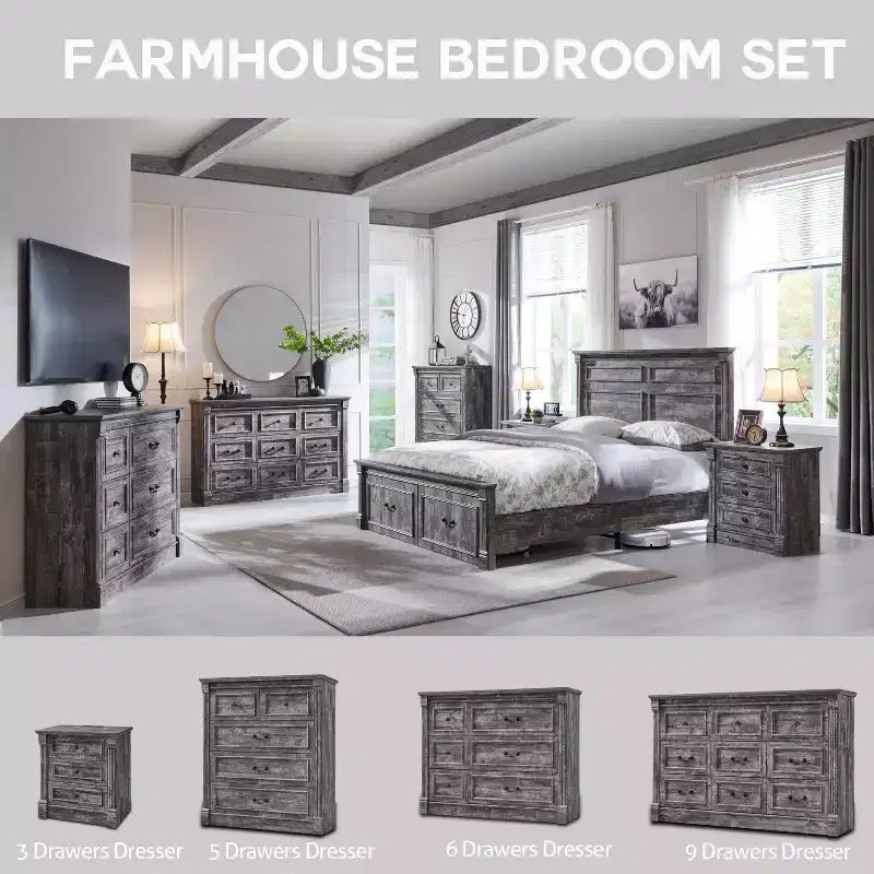 8-Drawer Farmhouse Dresser, 61" Wide with Roman Column Accents