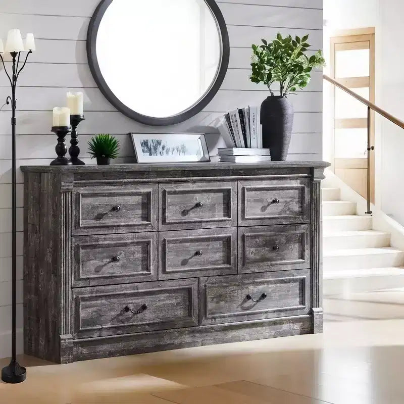 8-Drawer Farmhouse Dresser, 61" Wide with Roman Column Accents