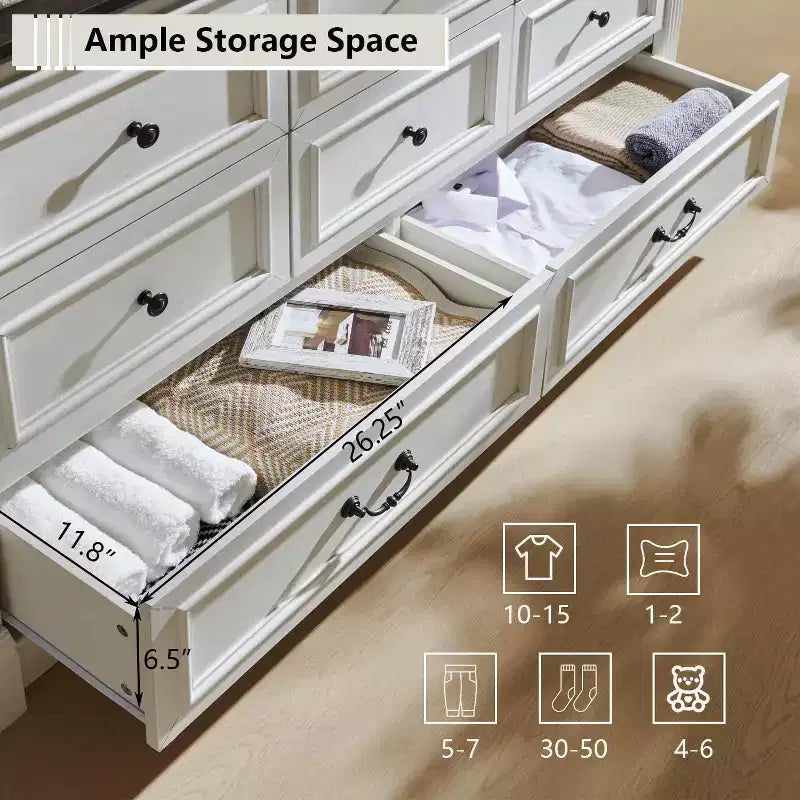 8-Drawer Farmhouse Dresser, 61" Wide with Roman Column Accents