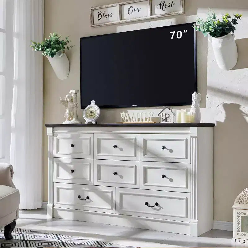 8-Drawer Farmhouse Dresser, 61" Wide with Roman Column Accents