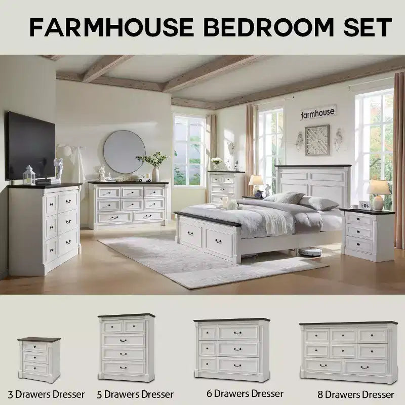 8-Drawer Farmhouse Dresser, 61" Wide with Roman Column Accents