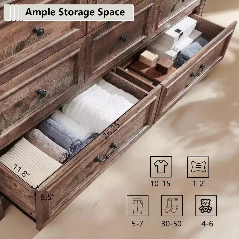 8-Drawer Farmhouse Dresser, 61" Wide with Roman Column Accents