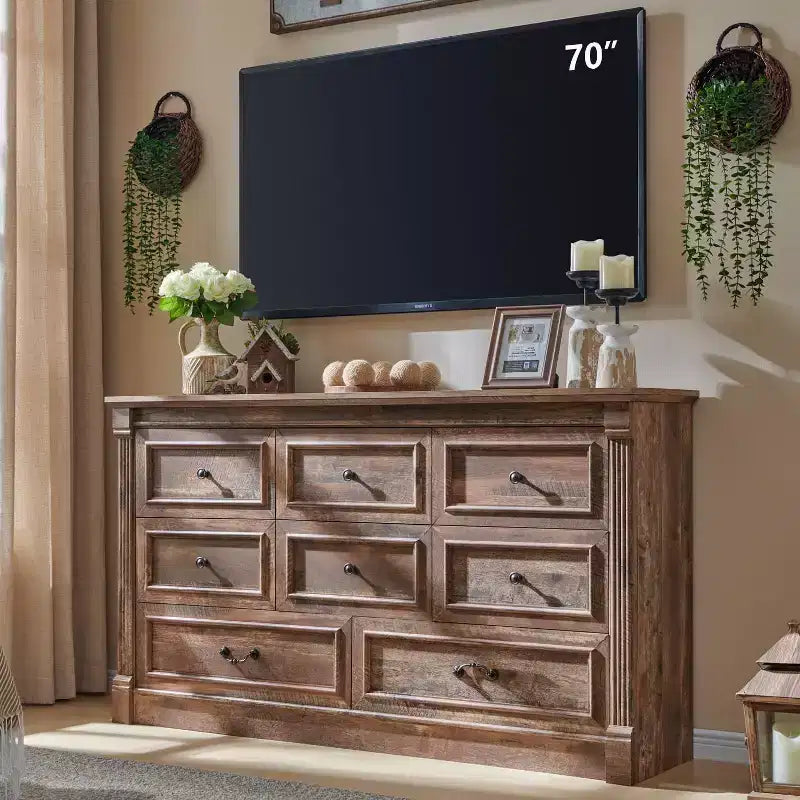 8-Drawer Farmhouse Dresser, 61" Wide with Roman Column Accents
