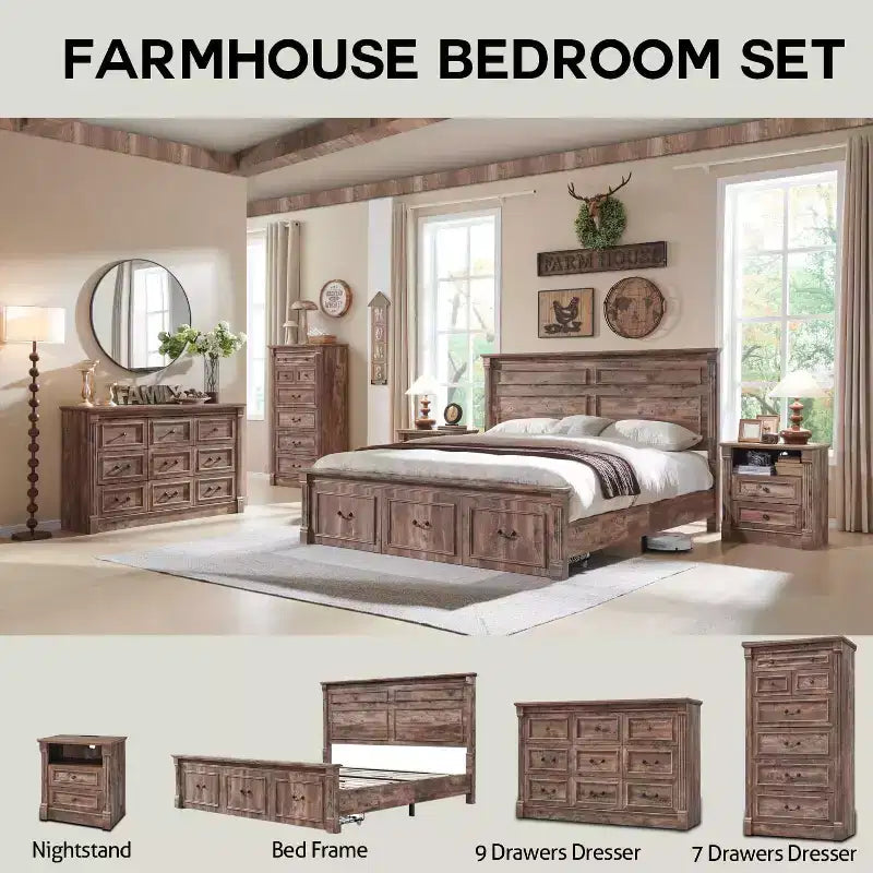 8-Drawer Farmhouse Dresser, 61" Wide with Roman Column Accents