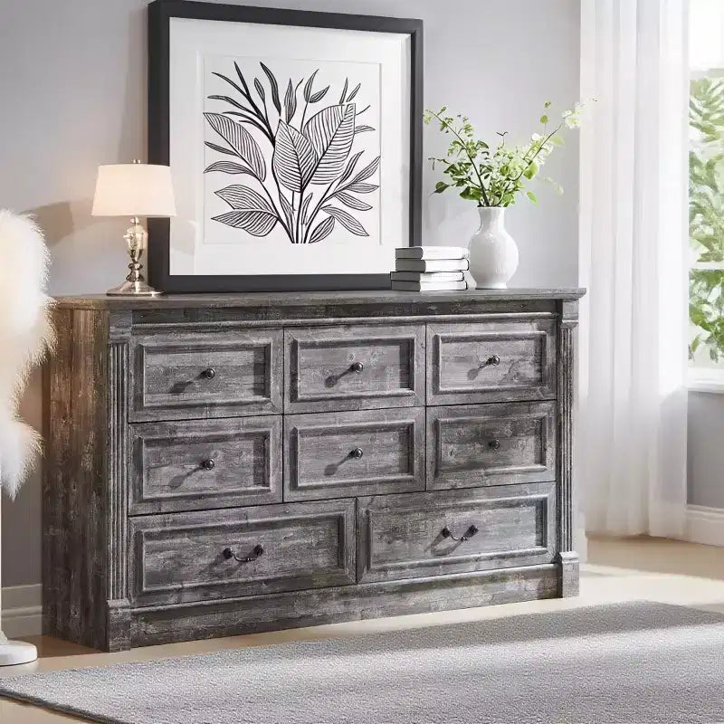8-Drawer Farmhouse Dresser, 61" Wide with Roman Column Accents