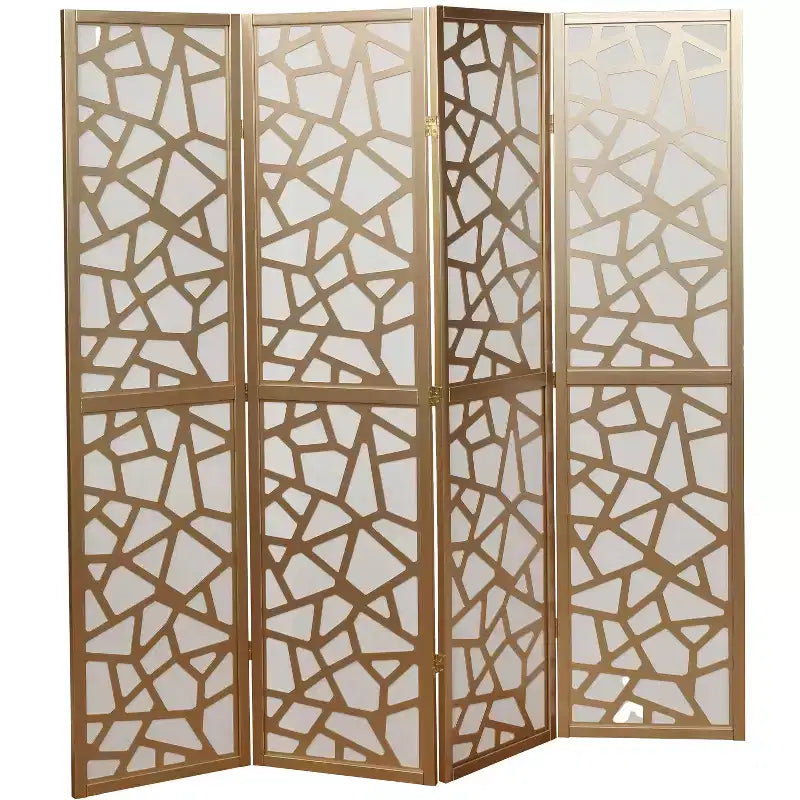 4-Panel Mosaic Screen Room Divider, Gold