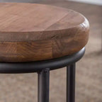 Tabouret de bar sans dossier de 76 cm, assise en bois recyclé avec cadre en fer, marron/noir