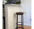 Tabouret de bar sans dossier de 76 cm, assise en bois recyclé avec cadre en fer, marron/noir